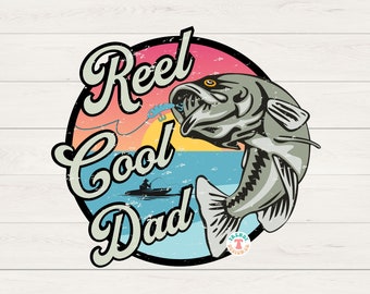 PNG Reel Cool Dad, Distressed & Solid, pesca con maglietta, png vintage retrò con pesca, png a sublimazione della maglietta per papà, festa del papà, barca