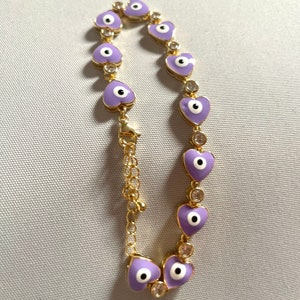 Lilac 24k Heart Evil eye bracelet• 24k Gold plated