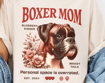 Divertente maglietta con cane Boxer, regalo per proprietari di cani Boxer, maglietta per mamme Boxer, maglietta con grafica floreale Boxer, maglietta Comfort Colors, regalo per papà Boxer per la festa della mamma