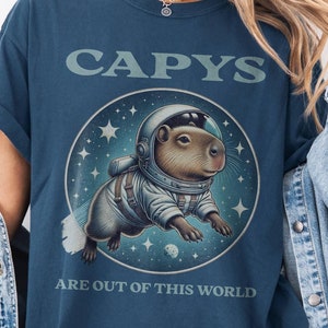 Space Capybara Shirt Comfort Colors, Galactic Capybara Lover Gift Celestial Capy Tshirt Funny Astronaut Capybara Graphic Tee Oversized Trend