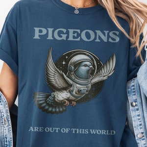 Space Pigeon Shirt Comfort Colors, Galactic Bird Lover Tee Birdy Tshirt Pigeon Gift Funny Animal Graphic Bird Watcher Gift Ironic Oversized