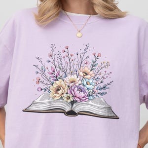 Floral Book Shirt, Cute Book Lover Gift for Her Bookish Flower Woman Tee Spring Bookworm Top Comfort Colors Reading Top Read Apparel