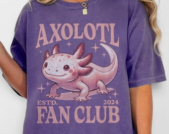 Axolotl Shirt Fan Club Comfort Colors, Funny Axolotl Lover Gift Cute Axolotl Tshirt Retro Salamander Graphic Tee Mexican Animal Pink Nature