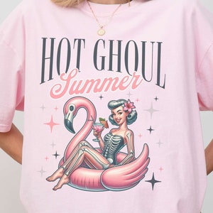 Summerween Hot Ghoul Summer Vibes Comfort Color Shirt, Funny Monster Beach Party Tee Spooky Vacation Scary Movie Lover Gift Trendy Aesthetic