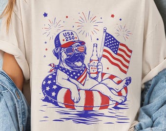 Boxer Fourth of July Shirt Patriotic Boxer Pool Party USA 250 Tee