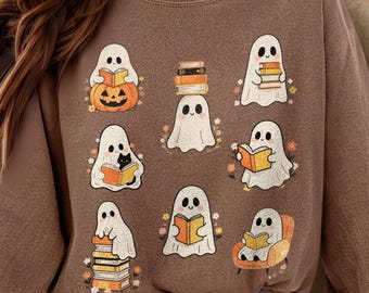 Ghost Reading Book Shirt Bookish Halloween Shirt Bookworm Teacher Tshirt Spooky Librarian Gift