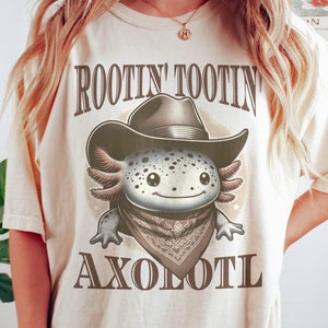 Cowboy Axolotl Shirt Comfort Color, Funny Country Axolotl Lover Gift Cute Axolotl Tshirt Retro Western Salamander Graphic Tee Mexican Animal