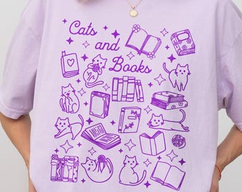 Cute Cat Book Lover Gift Bookish Cat Mom Tshirt Funny Bookworm Kitten Graphic Tee Reading Paw Mama Shirt Cozy Reader Merch Book Cat T-Shirt