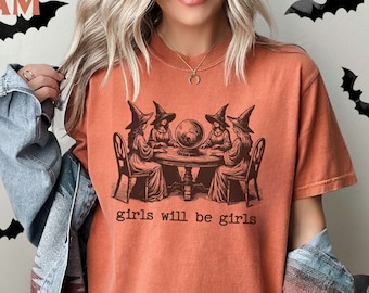 Koszulka „Dziewczyny będą dziewczętami” na Halloween, koszulka z feministyczną wiedźmą