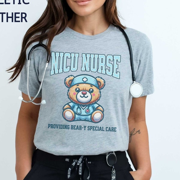 Pediatrics Bear Shirt, Childrens Nurse Doctor Tshirt Appreciation Gift Nurse Student Graduation Gift Nursing NICU PICU Top for Scrubs Tee