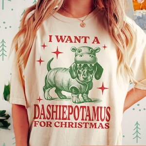 Dachshund Christmas Shirt Comfort Colors, Dashiepotamus Graphic Tshirt Doxie Mom Gift Holiday Dashie Tee Sausage Dog Dad Gift Xmas Wiener
