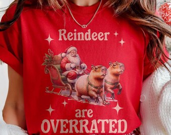 Funny Capybara Christmas Shirt Comfort Colors, Xmas Capybara Lover Gift Holiday Graphic Tee Capybara Tshirt Cute Cappy Animal Clothing
