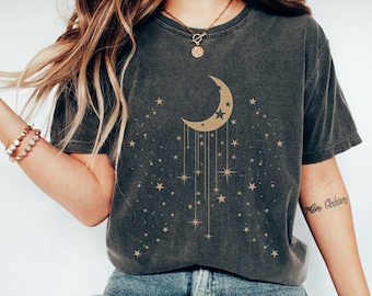 Celestial Shirt Moon T Shirts Moon Graphic T Shirt Moon Phase Astrology Astronomy Comfort Colors Garment Dyed Boho Oversized Vintage