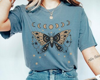 Moth Butterfly Celestial Shirt: Moon Phase Astrology Comfort Colors Tee