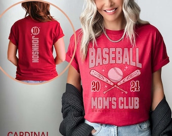Custom Baseball Mom Shirt, Personalized Sports Mom Athlete Jersey Number Mothers Day Gift Game Day Mama Trendy Aesthetic Distressed Name Tee