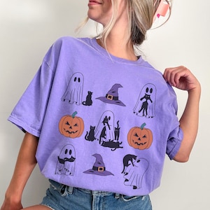 Cat Halloween Shirt Funny Cat Lover Gift Ghost Graphic Tee Witchy Cat Lady Tshirt Fall Costume T Shirt Comfort Colors Cute Kitten Cat Mom