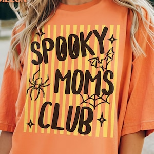 Spooky Mom Club Shirt, Halloween Mama Shirt Womens Spooky Season Tee Striped Bat Spider Comfort Colors Graphic Tee