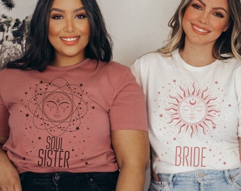 Celestial Bachelorette Party T-Shirts: Witchy Bride & Soul Sister Tees