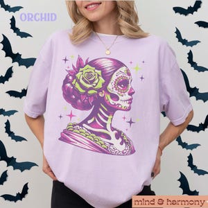La Catrina Comfort Colors Shirt, Coconut Girl Aesthetic Day of the Dead Tshirt Women Cute Tee Oversized Trendy Sugar Skull Graphic