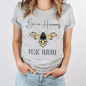 Music Teacher Shirt, Bee in Harmony Graphic Tee Music Teacher Appreciation Gift Music Graduate Tshirt Cute Musical Bee Apparel for Women Top
