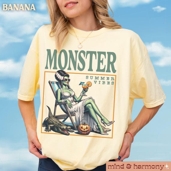 Summerween Shirt Monster Summer Vibes Hot Ghoul Halloween Tshirt Scary Movie Tee Beach Frankenstein Bride Graphic Top Spooky Girl Vacation