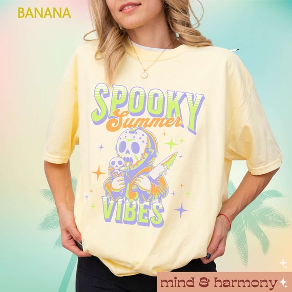 Summerween Comfort Colors T-shirt: Spooky Summer Vibes Monster Beach Party Tee