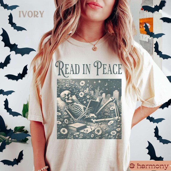 Read in Peace Skeleton Comfort Colors Shirt, Funny Book Lover Halloween Tee