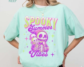 Spooky Summer Vibes Comfort Colors T-shirt: Summerween Monster Beach Party Tee