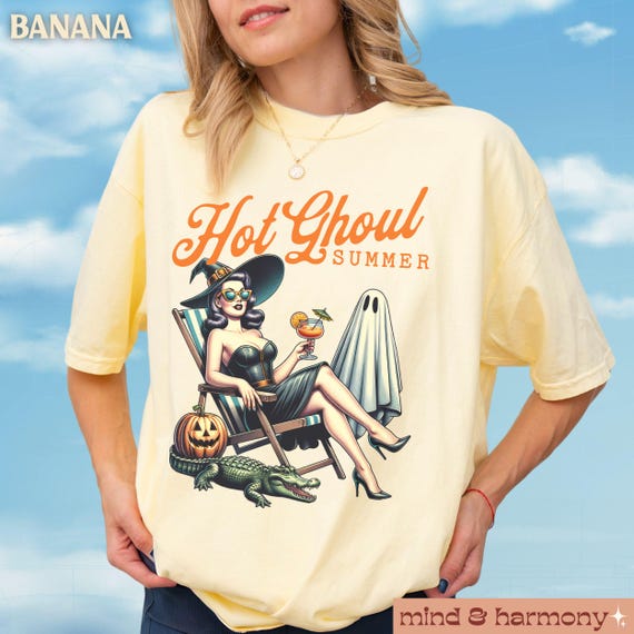 Hot Ghoul Summer Shirt Summerween Party Tshirt Halloween Summer Beach Witch Ghost Graphic Tee Beach Vacation Monster Scary Movie Lover Gift