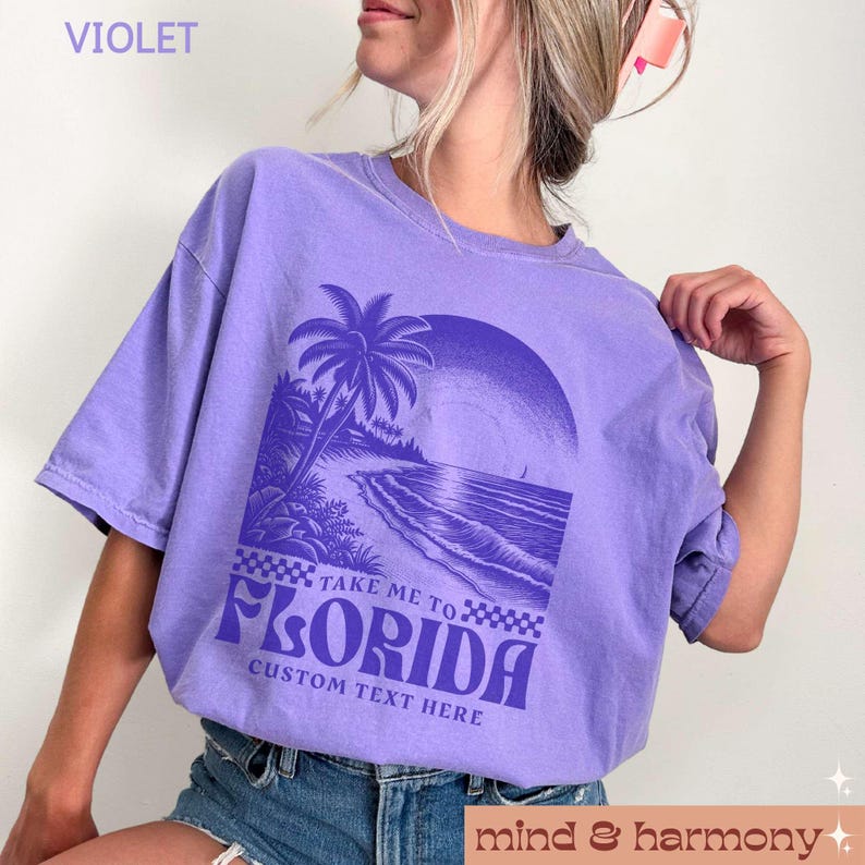 Florida Comfort Colors Shirt, Custom Color Vacation Girl Trip Tshirt Fan Gift Beach Graphic Tee Oversized Trendy Concert Fit Florida Tshirt Violet