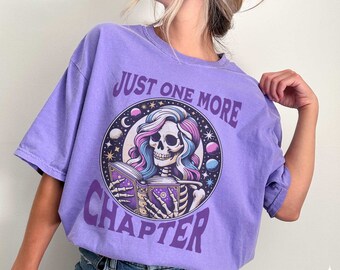 Funny Book Comfort Colors T-Shirt: Celestial Skeleton Bookworm Tee