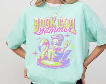 Sommerliches Buchmädchen-Shirt, Lese-Coconut-Girl-Ästhetik, Geschenk für Buchliebhaber, trendiges Bücherwurm-Strand-T-Shirt, Leser-Urlaubs-Top, süßes Buch-Merchandise