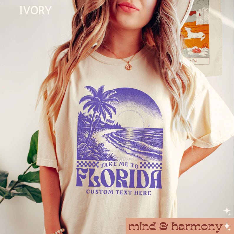 Florida Comfort Colors Shirt, Custom Color Vacation Girl Trip Tshirt Fan Gift Beach Graphic Tee Oversized Trendy Concert Fit Florida Tshirt Ivory