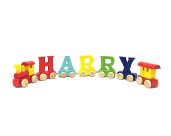 Personalised Letter Train, Multi Coloured Wooden Train with Baby's Name, perfect for Christening Gift, Birthday Gift, Newborn Gift