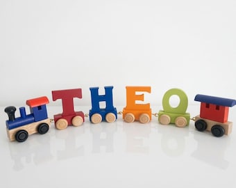 Baby Christening Gifts Wooden Colour Train Letters For Boy Girl Personalised Name