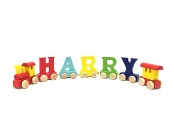Baby Christening Gifts Wooden Colour Train Letters For Boy Girl Personalised Name