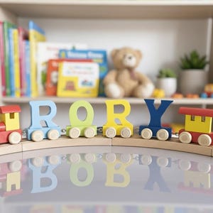 Personalised Letter Train, Multi Coloured Wooden Train with Baby's Name, perfect for Christening Gift, Birthday Gift, Newborn Gift