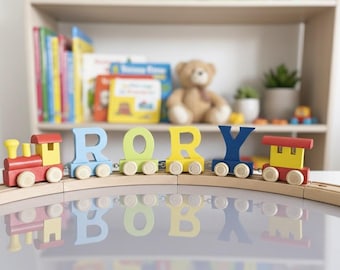 Personalised Letter Train, Multi Coloured Wooden Train with Baby's Name, perfect for Christening Gift, Birthday Gift, Newborn Gift