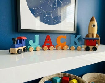 Personalised Name with Wooden Train Handmade Wooden Letters to spell a Personalised Name