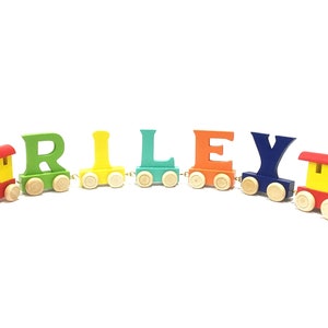 Alfabeto de madera con letras de tren coloridas para nombre personalizado, regalo para niños