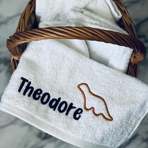 Paño de cocina personalizado / Paño de cocina con diseño de nuggets de pollo de dinosaurio: Regalo de algodón rizo bordado