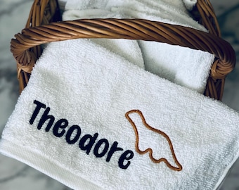 パーソナライズされたウォッシュクロス/恐竜チキンナゲットウォッシュクロス：刺繍入りテリーコットンギフト