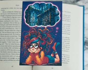 空想にふける少女のブックマーク：手作りラミネート加工の読書ギフト