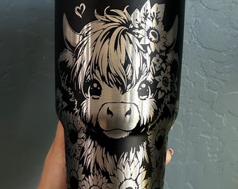 Highland Cow Design Tumbler - 30 oz Stainless Steel Cup for Animal Lovers, Ideal for Cold Beverages