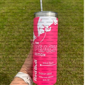 RB Energy Drink Inspired 20 oz Tumbler, Viral Energy Drink Tumbler, personalized Gift White Peach