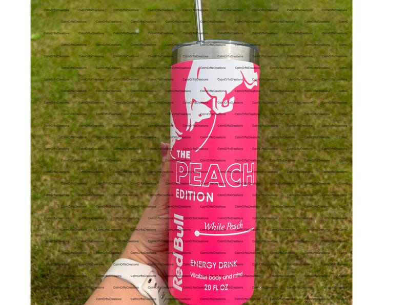 RB Energy Drink Inspired 20 oz Tumbler, Viral Energy Drink Tumbler, personalized Gift White Peach
