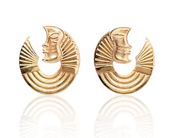 Adam and Eve Earrings - Couple Earrings - Artdeco Handmade Gold Plated Silver Summer Earring