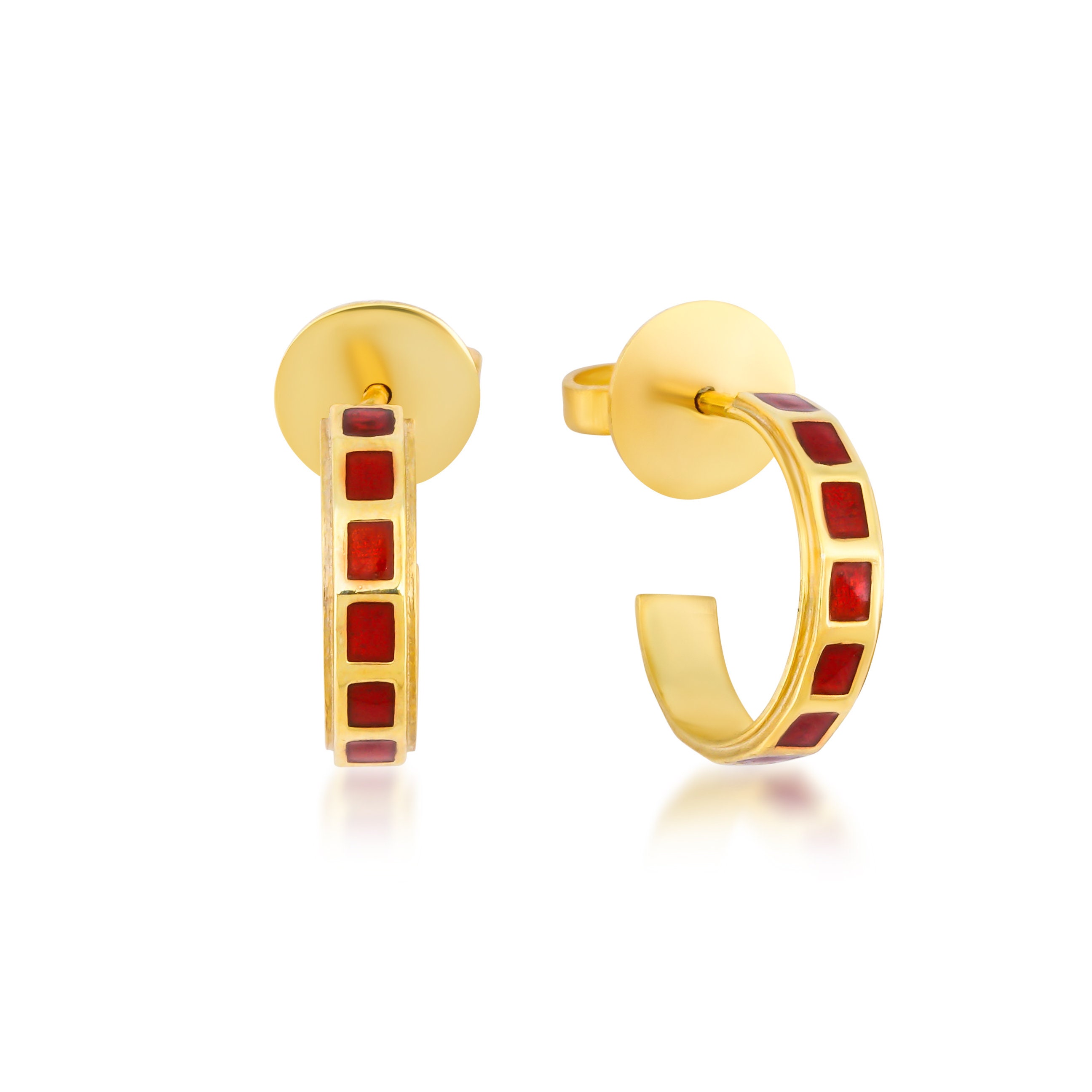 Orecchini A Cerchio In Argento Sterling Placcato Oro: Huggies In Smalto Rosso - Italia - Foto 13