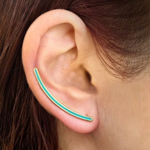 Earclimber - Bar Colored Earclimber Earring - Minimal Geometrical ear crawlers - Ear cuffs - Gold Plated - Turquoise - Red - Coral - Green
