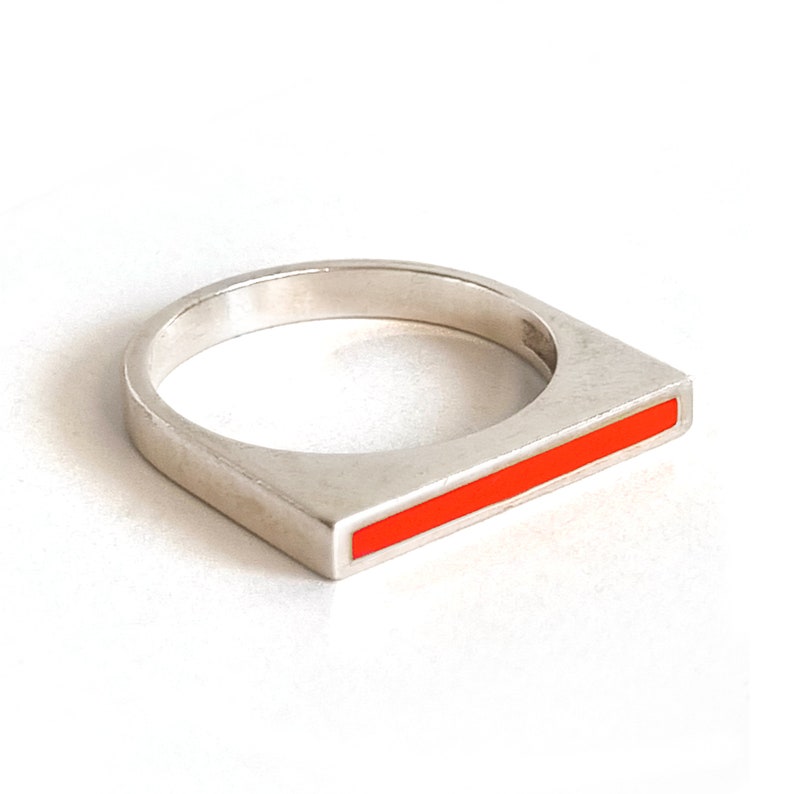 Neon Colored Modern Minimalist Fashioned Sterling Silver, Gift for her, Gift for him, Stackable Ring, Enamel on Ring, Colorful Ring image 6